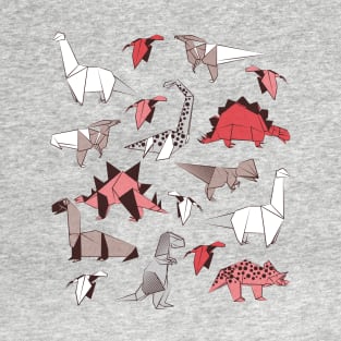 Origami dino friends // print // red white and beige dinosaurs T-Shirt